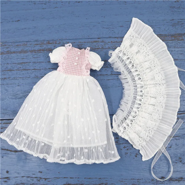 outfits Blyth кукла ледяной шарнир тело licca тело белое розовое платье кружевное платье - Цвет: outfits