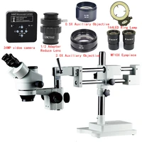3 5x 7x 45x 90x double boom stand zoom simul focal trinocular stereo microscope 34mp camera microscope for industrial pcb repair