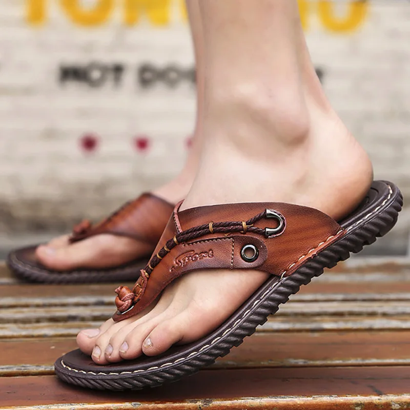 Модные мужские сандалии Летняя обувь Вьетнамки пляжные высококачественные