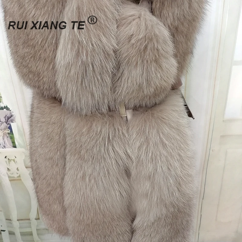 RuiXiangTe женсйкая натуральная шуба пальто с меховой Зимние целая песец Жилет поясом