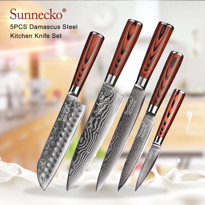 Японский нож шеф повара SUNNECKO из дамасской стали острые кухонные ножи сантоку