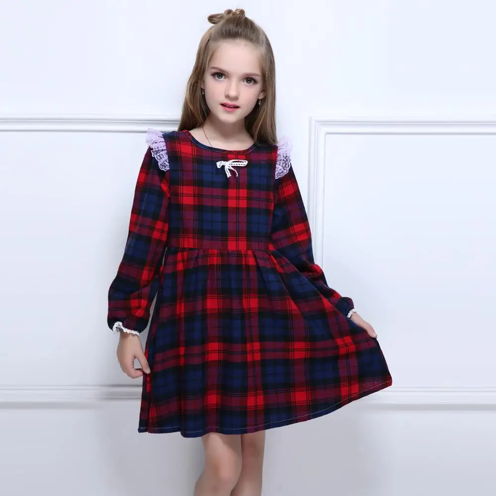 Kseniya Kids/осенне-зимнее теплое мягкое клетчатое милое платье трапециевидной формы в стиле ретро для маленьких девочек; одежда для малышей; платья принцессы; костюмы - Цвет: Red