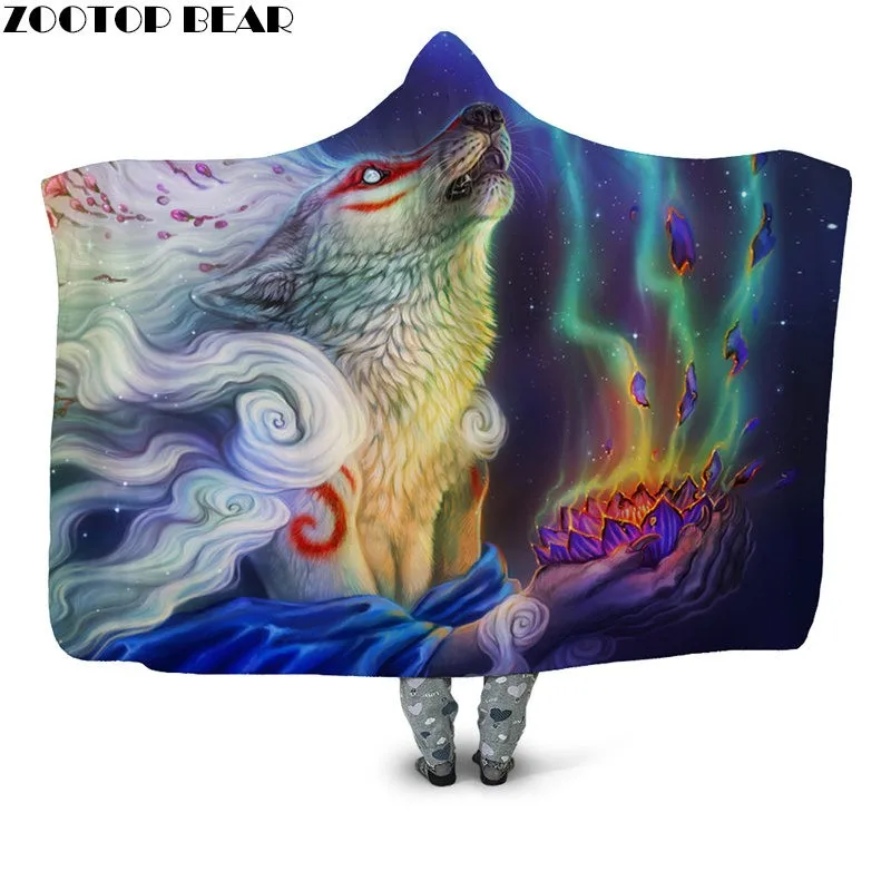 Волка аниме одеяло с капюшоном Модная популярная обувь покрывало для взрослых 3D