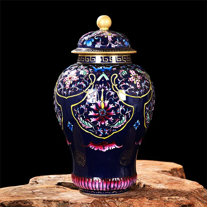 noble blue jar Античный китайский благородный синий общий бак фарфор королевское благородство украшение дворца ручная роспись золото керамика имбирь банка - Цвет: noble blue jar