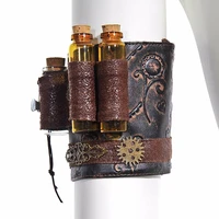 gear duke vintage gothic brown pu leather gold gearwheel floral carving arm band wristband steampunk costume accessories