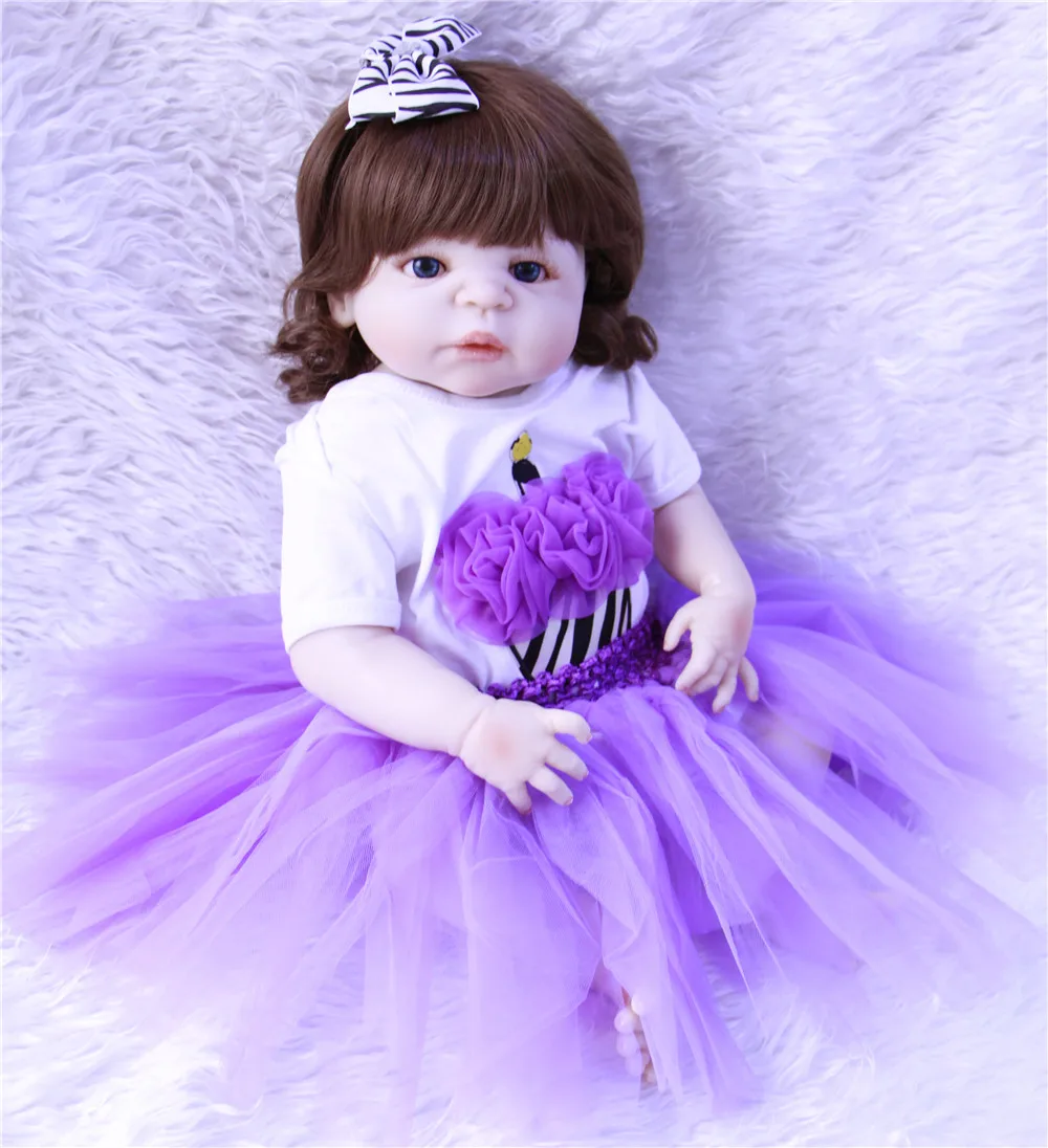 

Bebe girl reborn doll 23" full silicone reborn baby dolls princess BJD fashion doll toy gift curly hair bebe alive reborn menina