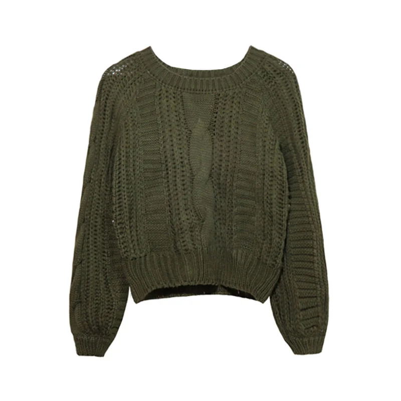 army green Werynica, женские свитера, теплый пуловер и джемперы, пуловер с круглым вырезом, твист Пулл, джемперы, осень, вязаные свитера - Цвет: army green