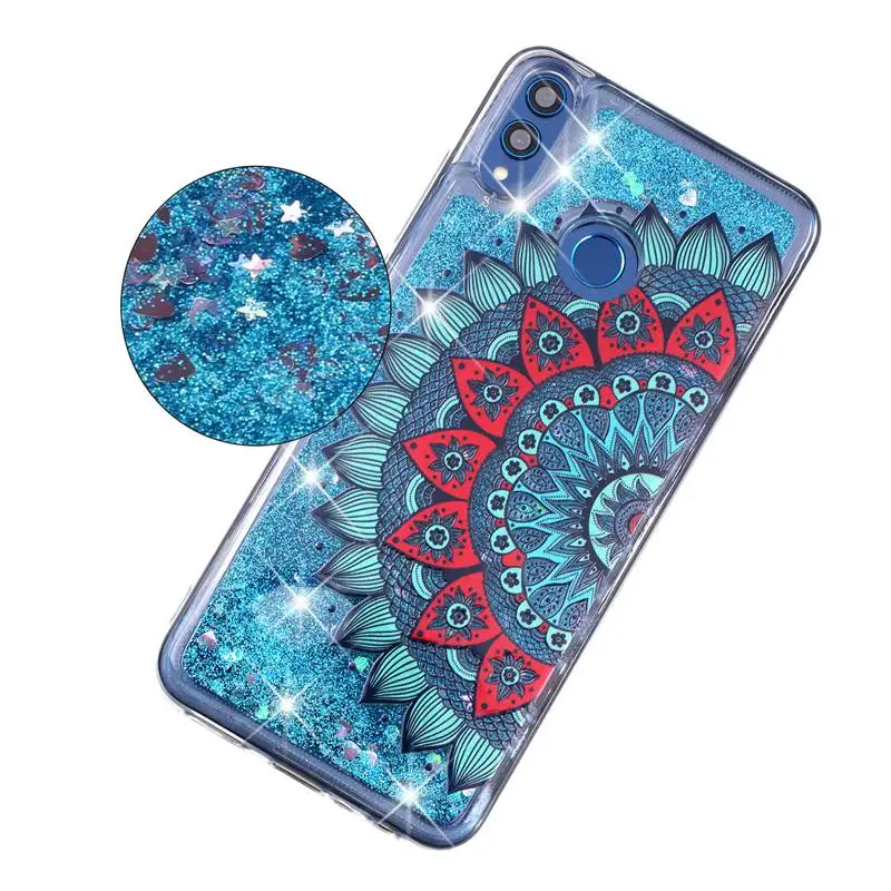 Phone Case For Huawei Honor 8X Protective Shell Glitter Shine Quicksand Shockproof Transparent Cute Back Cover Soft TPU |