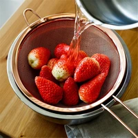kitchen stainless steel strainer rose gold cooking oil flour filter sifter tea strainer colander kitchen tools accessories 1pcs