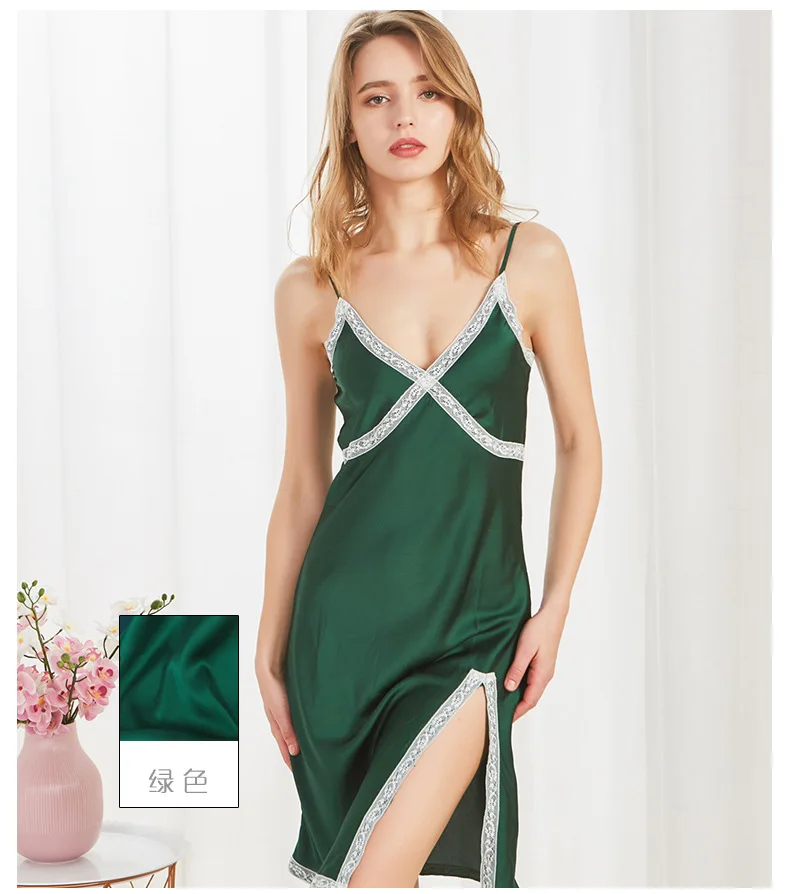 Женская ночная рубашка с открытой спиной шелковая кружевная | одежда