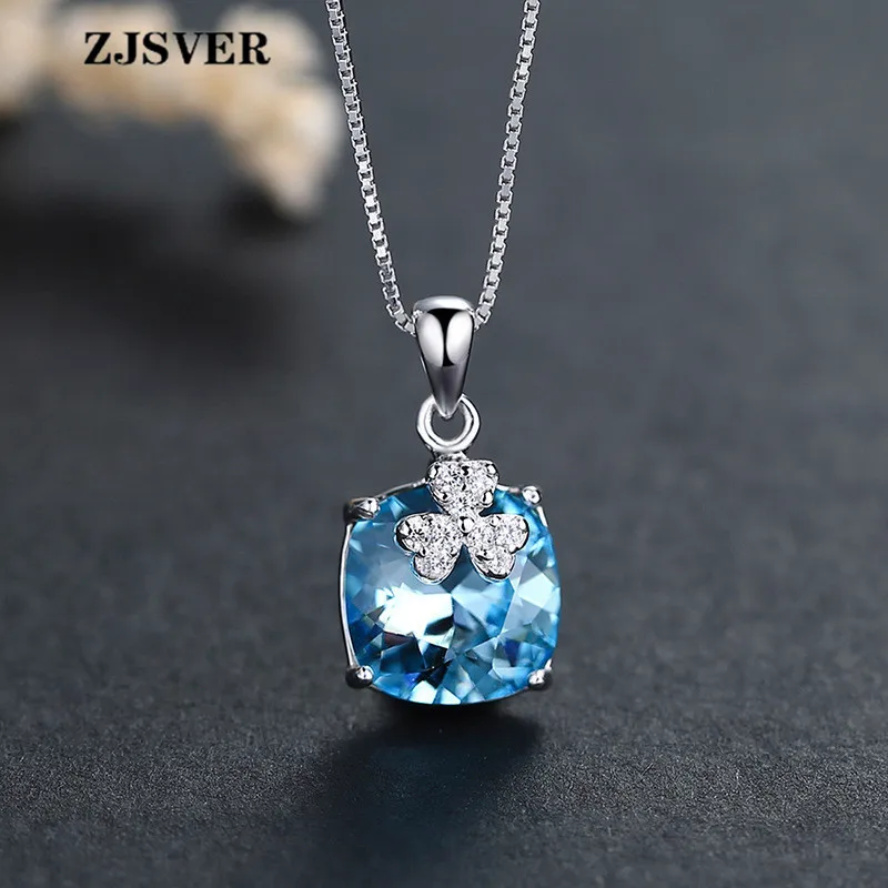 ZJSVER синий квадратный кристалл клевер кулон Мода серебро Женская цепочка на