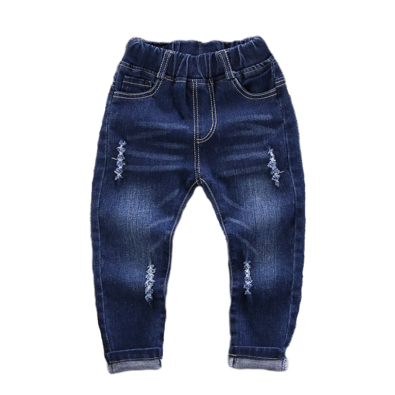 Для маленьких мальчиков джинсы для девочек 2018 Весна Детские рваные штаны брюки