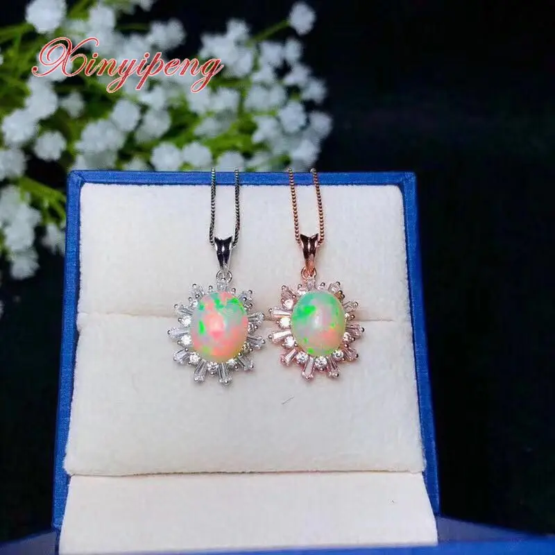 

Xin yi peng 925 silver plated white gold rose gold inlaid natural colorful opal pendant necklace Women fine anniversary gift