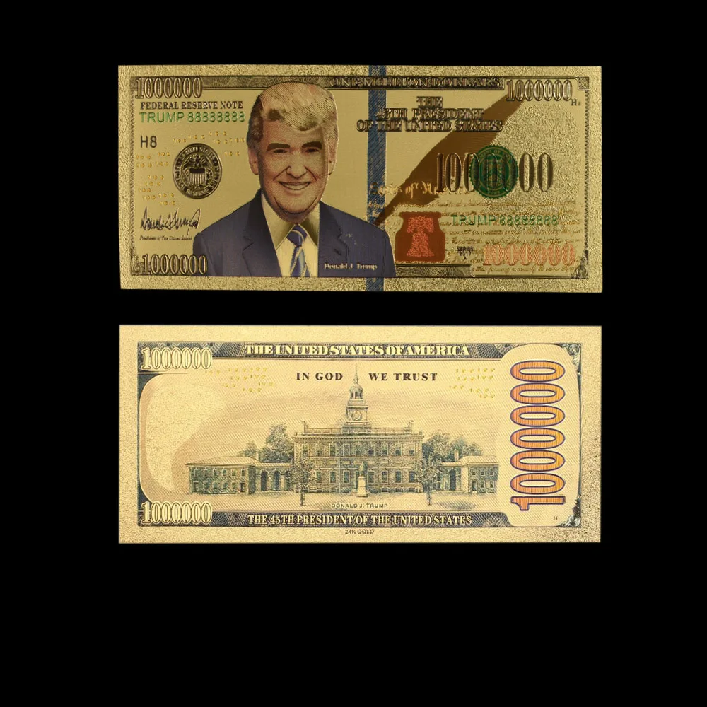 10 шт./лот для американского Трамп банкноты один миллион долларов в 24k
