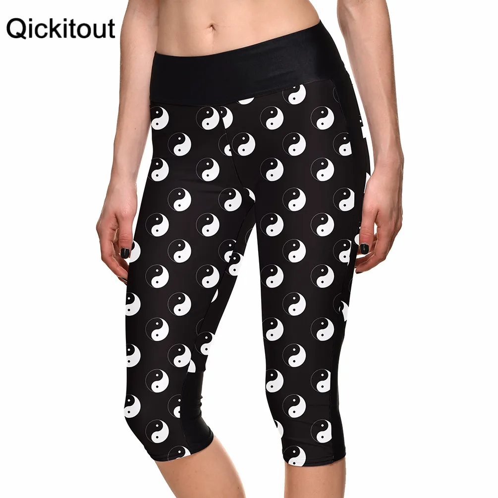Для женщин 7 точка Штаны леггинсы тайцзи Багуа цифровая печать Высокая талия