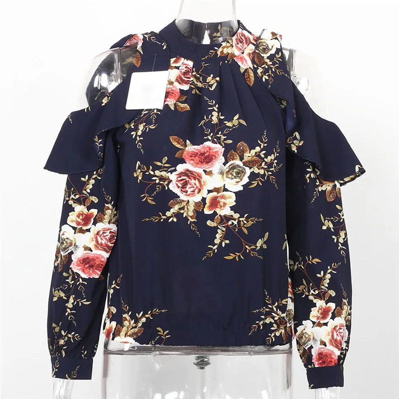 hirigini Fashion Office Lady Tops Ruffle Floral Blouses 2018 New Women Casual long Puff Sleeve Frill Trim Calico Print Blouse | Женская