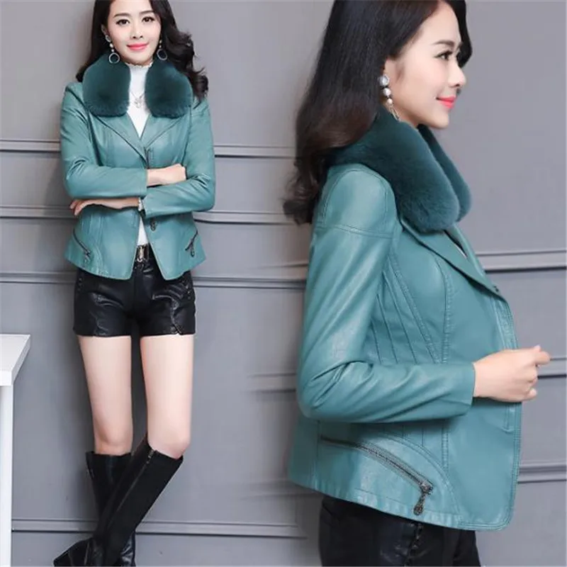 Высококачественная кожаная женская куртка зима 2020 новая мода меховой воротник