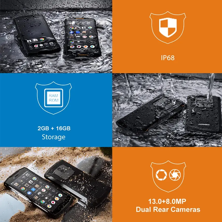DOOGEE S55 Lite IP68 Водонепроницаемый Android 8 1 2 GB Оперативная память 16 Гб Встроенная 5500 mAh
