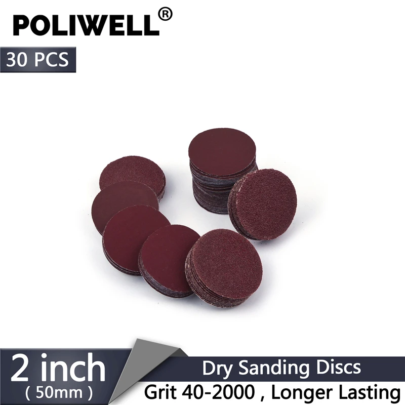 POLIWELL 30 шт 2 &quot50 мм зернистостью 40 240 600 1000 1500 2000 красный зерна Сухой шлифовальный