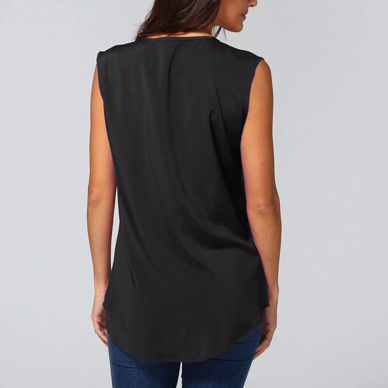 2019 Для женщин летние блузки топы свободного кроя без рукавов с v образным вырезом