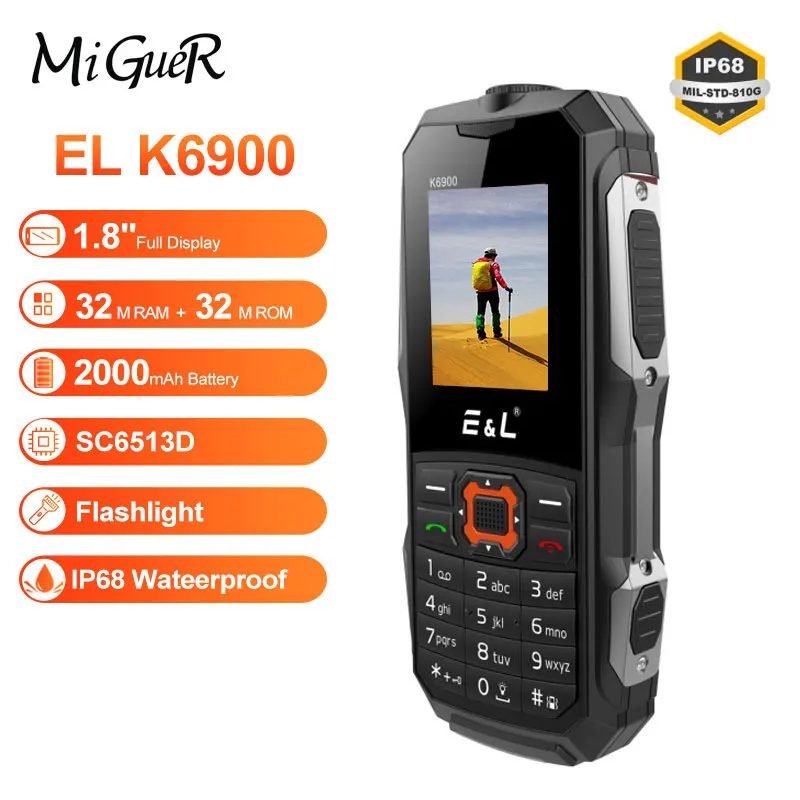E & L EL K6900 IP68 водонепроницаемый ударопрочный мобильный телефон клавиатура большой