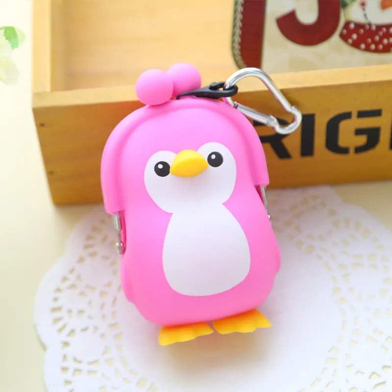 rose penguin Силиконовый кошелек с рисунком пингвина для мальчиков и девочек, сумка для монет, Детская сумка для ключей, с фабрики, кошелек с застежкой, чехол - Цвет: rose penguin