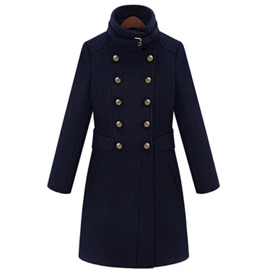 Navy Blue ZADORIN женские шерстяные пальто Мандарин с длинным рукавом двубортное винтажное шерстяное пальто осень зима пальто уличная Блейзер Mujer - Цвет: Navy Blue