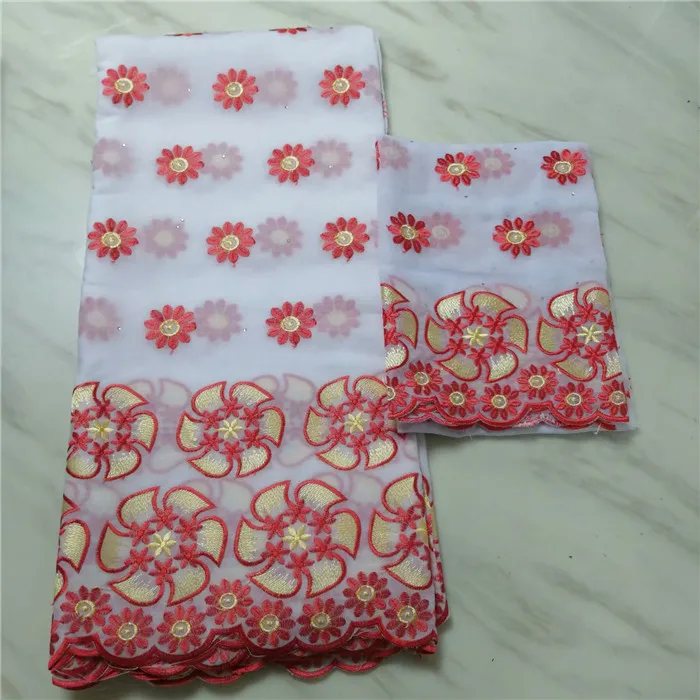 Elegant embroidery party dress lace set African cotton fabric and 2Y Swiss voile scarf material ECV10(5+2y) | Дом и сад