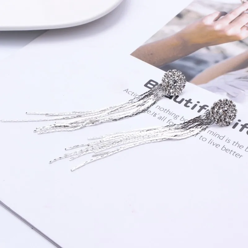 

Korean Fashion Jewelry Personality Temperament Crystal Tassel Earrings Bridal Earrings For Women Long Earrings Oorbellen
