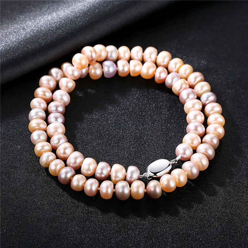 Женское ожерелье из серебра 925 пробы с натуральным пресноводным жемчугом 8-9 мм |