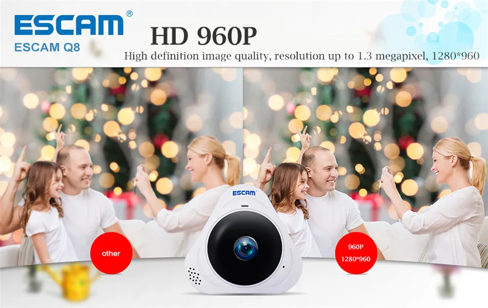 ESCAM Q8 360 градусов панорамная WiFi ip-камера 960 P Рыбий глаз объектив инфракрасная камера VR камера с двухсторонним аудио/детектор движения