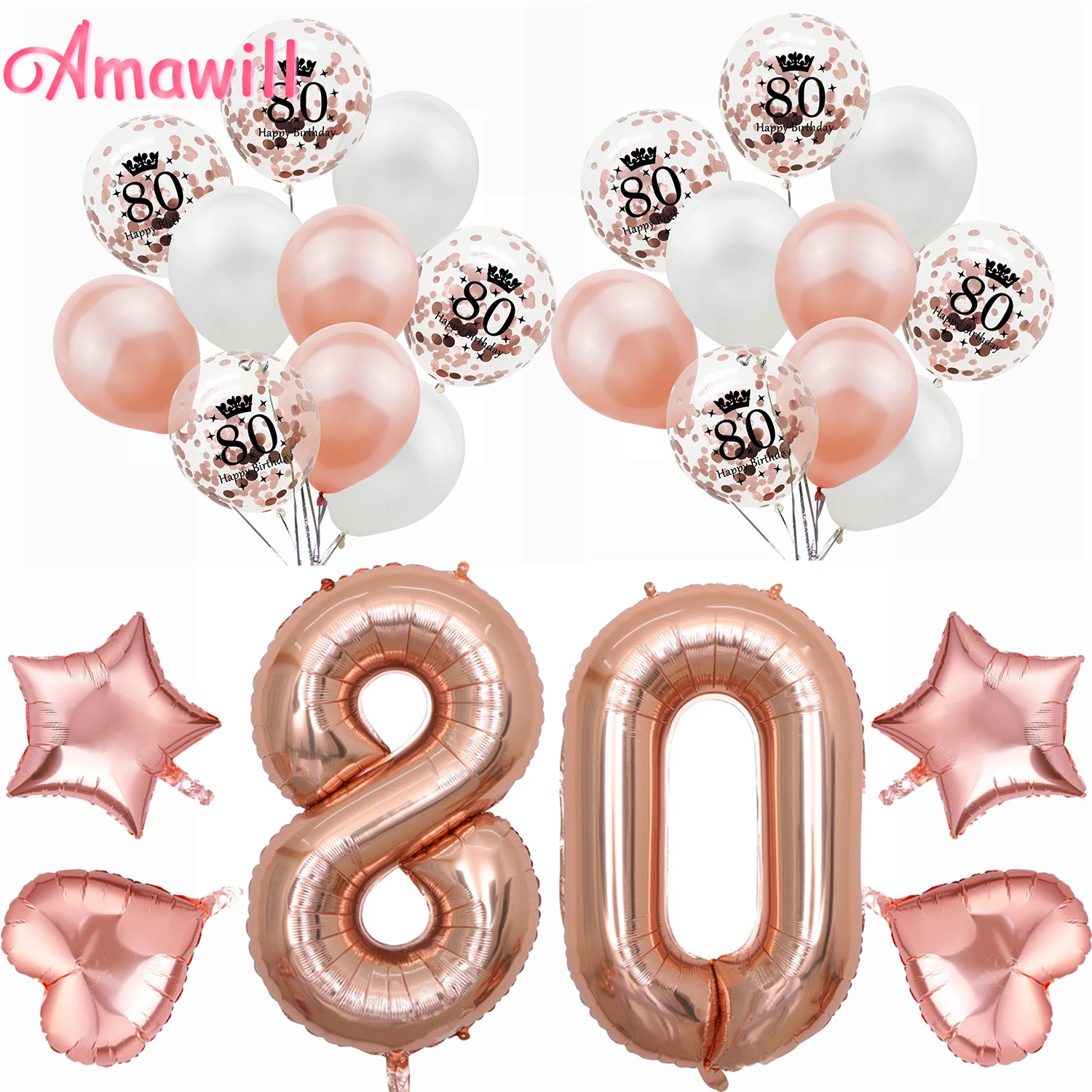 Amawill 80th день рождения Роза для украшения золото 32 дюймов номер фольга конфетти для воздушного шара шары 80 вечерние партия поставки комплект 65