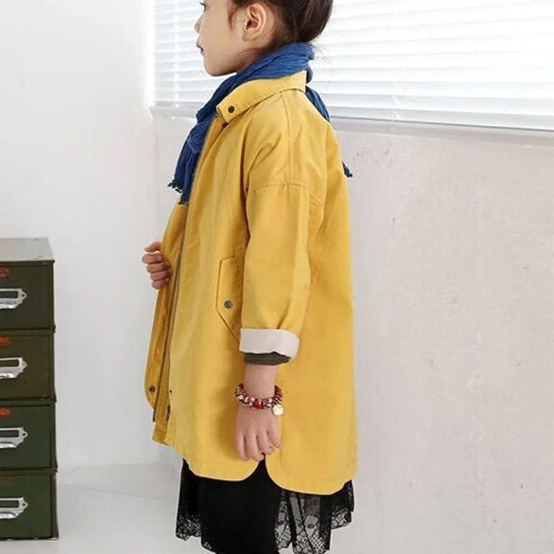Pink Yellow New 2019 Autumn Long Jackets For Baby Big Girls Solid Cotton Trench Coats Kids Outerwear Tops Chidlren Coat Clothing | Детская