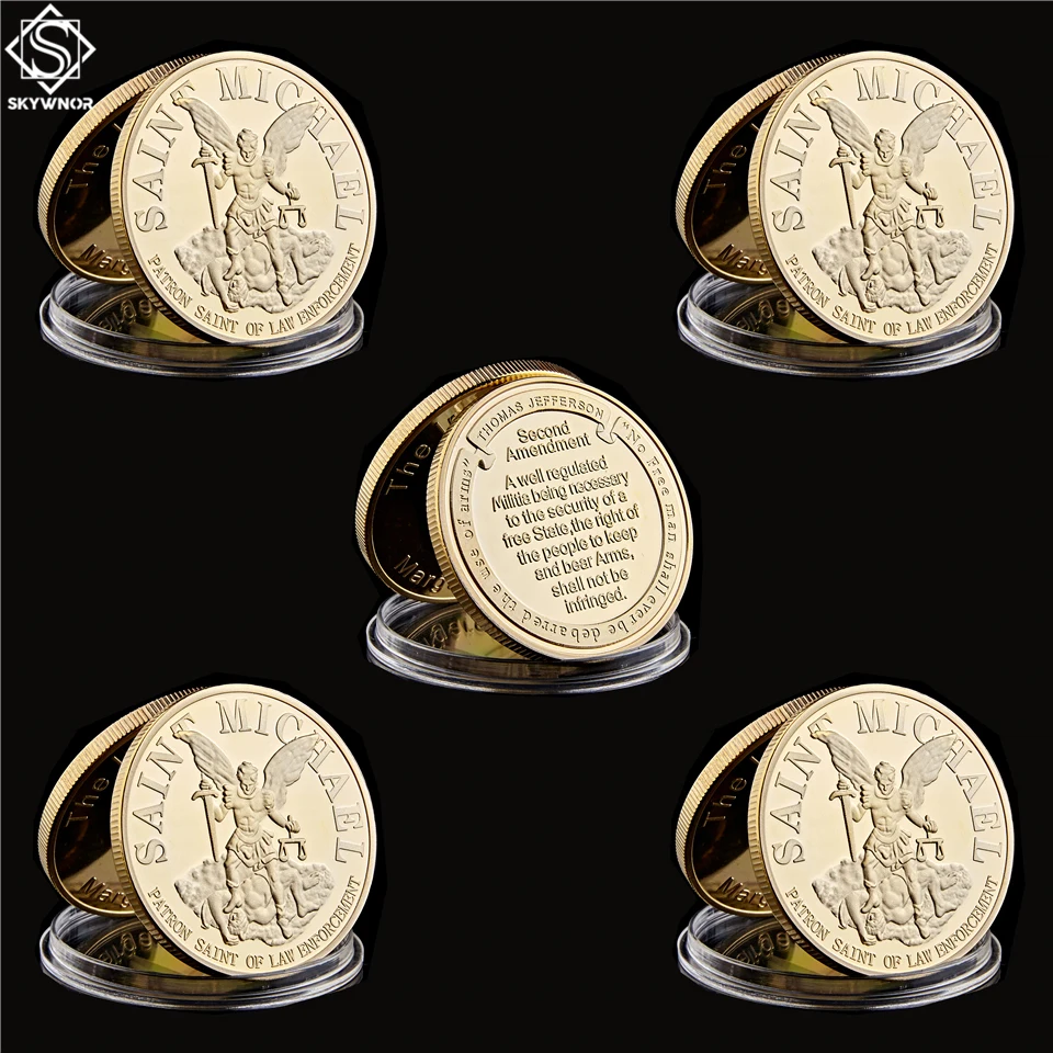5 шт./лот США St Michael The Prayer Archangel Gold/Silver Token коллекционный набор монет оптовая