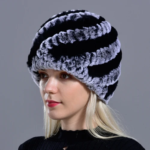 Подлинная Рекс Меха Pom poms Снежная Шапка Зимние Шапки для Девочек Шапка Натуральный Мех Вязание Кролика Skullies Шапочки Шляпы Женщин LQ11169 Зимняя шапка из натурального меха кролика - Цвет: BlackGrey