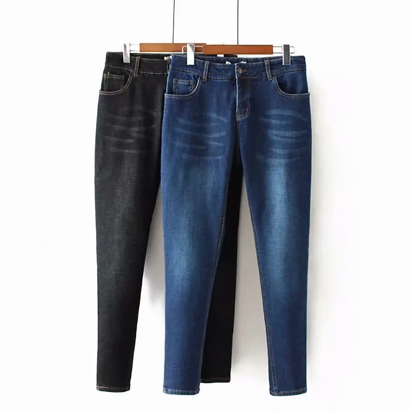 Большие размеры повседневные джинсы зимняя женская одежда модные тонкие плюс