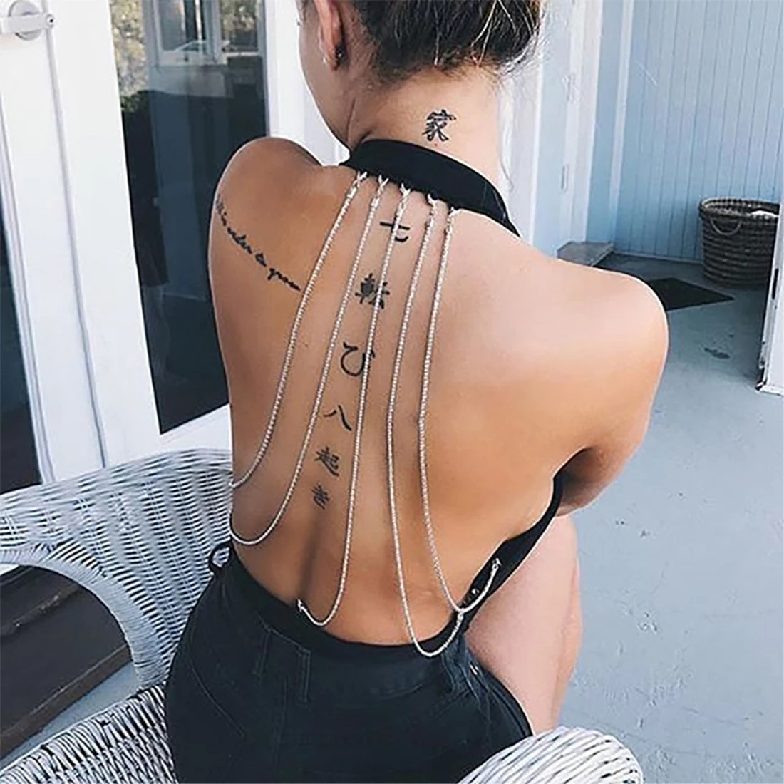 Женский облегающий боди YJSFG с цепочкой через шею и открытой спинкой элегантные