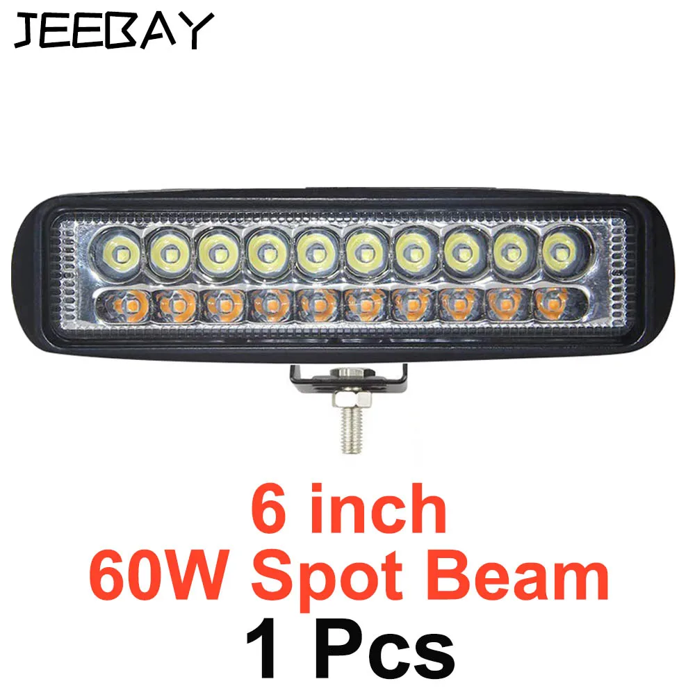 1pcs 60W Spot 6 дюймов 60 Вт светодио дный свет работы 12 В 24 В светодио дный лучи светодио дный Бар Offroad 4x4 автомобиль Off road Flood Spot Combo внедорожник аксессуары Туман лампа - Цвет: 1pcs 60W Spot