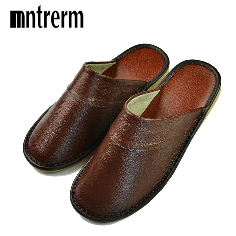 518-Brown Mntrerm/новые женские тапочки; Роскошные домашние тапочки; сезон весна-лето; мужские домашние Шлепанцы из коровьей кожи; Вьетнамки; Летняя обувь на плоской подошве - Цвет: 518-Brown