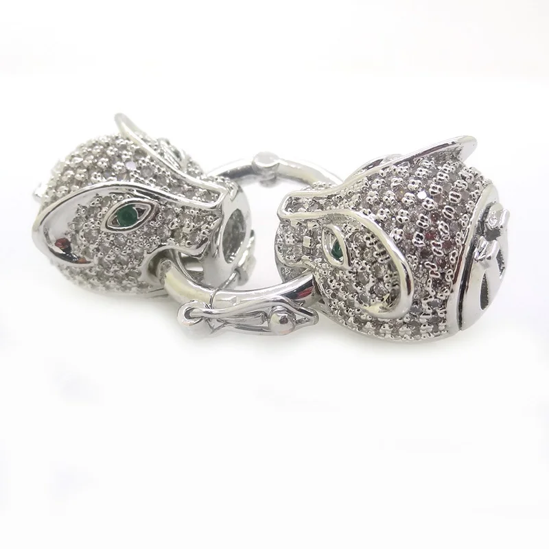 Подвески с зеленым глазом Двойные застежки в форме головы леопарда инкрустацией