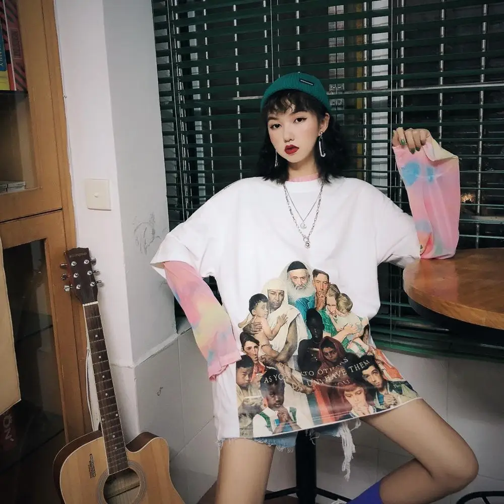 Футболка в японском стиле Харадзюку с изображением девочки сердца мальчика