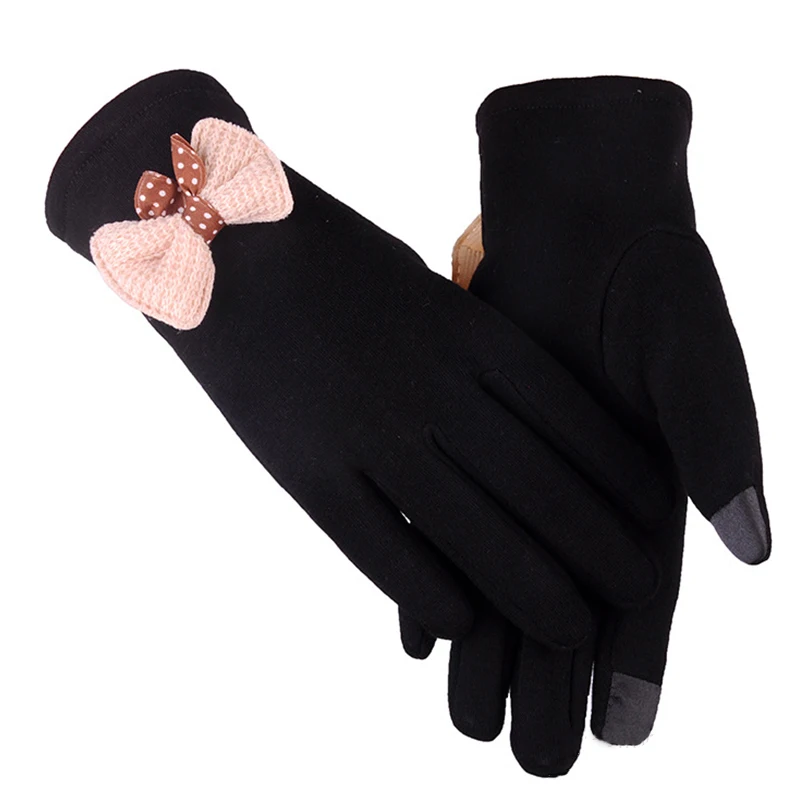 Sweet Bow Tie Winter Gloves Warm Fur Cotton Full Finger Mittens Touchscreen for Lady Designer Women | Аксессуары для одежды