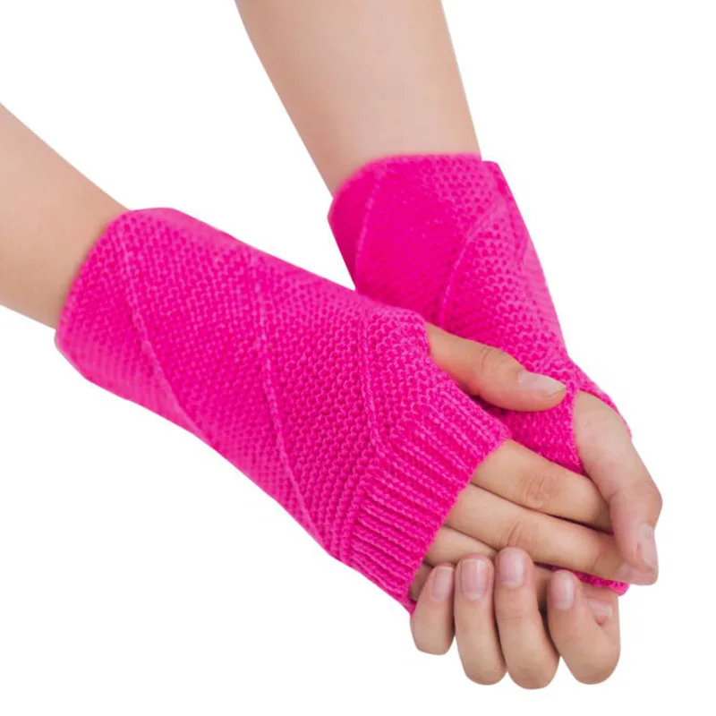 Hot Pink Модные вязаные теплые зимние перчатки без пальцев, женские мягкие теплые перчатки Guantes Mujer, женские перчатки# YL - Цвет: Hot Pink