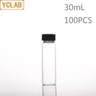 YCLAB 100 шт. 30 мл стеклянная бутылка для образцов бутылка сыворотки прозрачный винт с пластиковой крышкой и полиэтиленовой подушкой лабораторное химическое оборудование