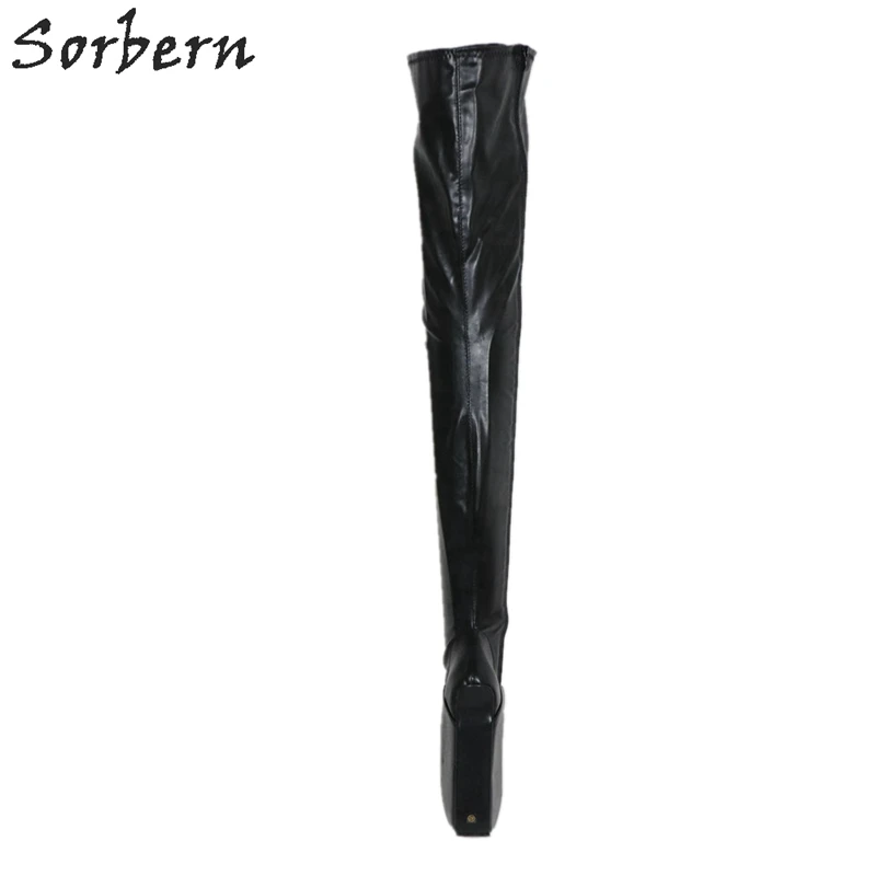 Женские Балетные сапоги на танкетке Sorbern черные облегающие высокие платформе |