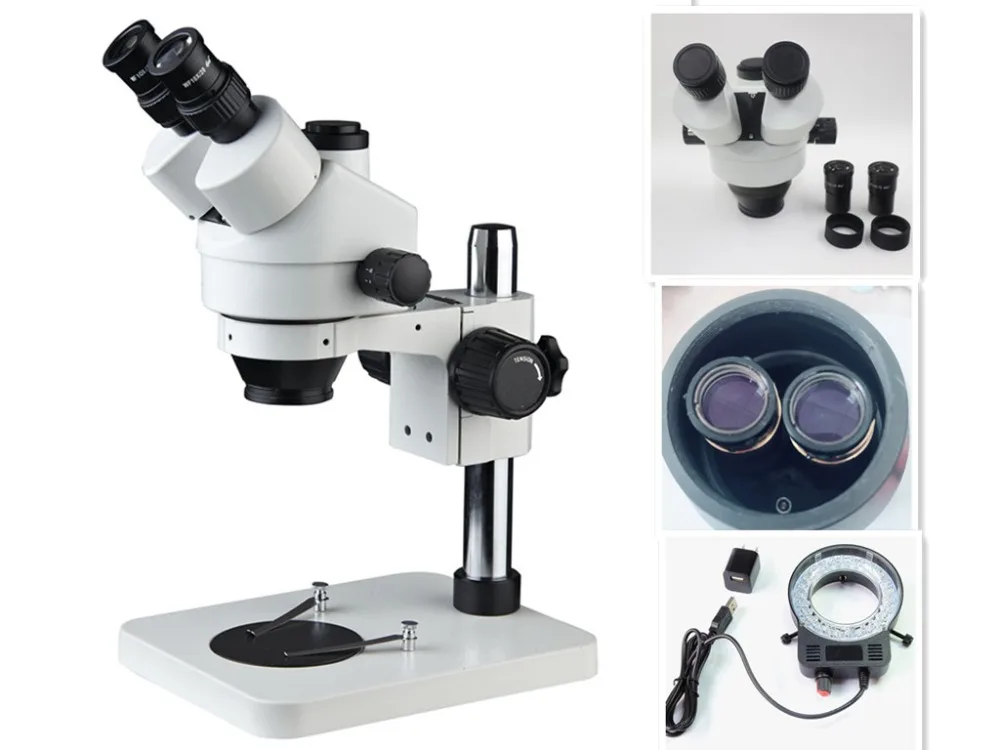 

SZM7045-B1 Trinocular ZOOM 1:6.4 7X-45X Stereo Microscope with LED Ring Light for Mobile Phone Repairing
