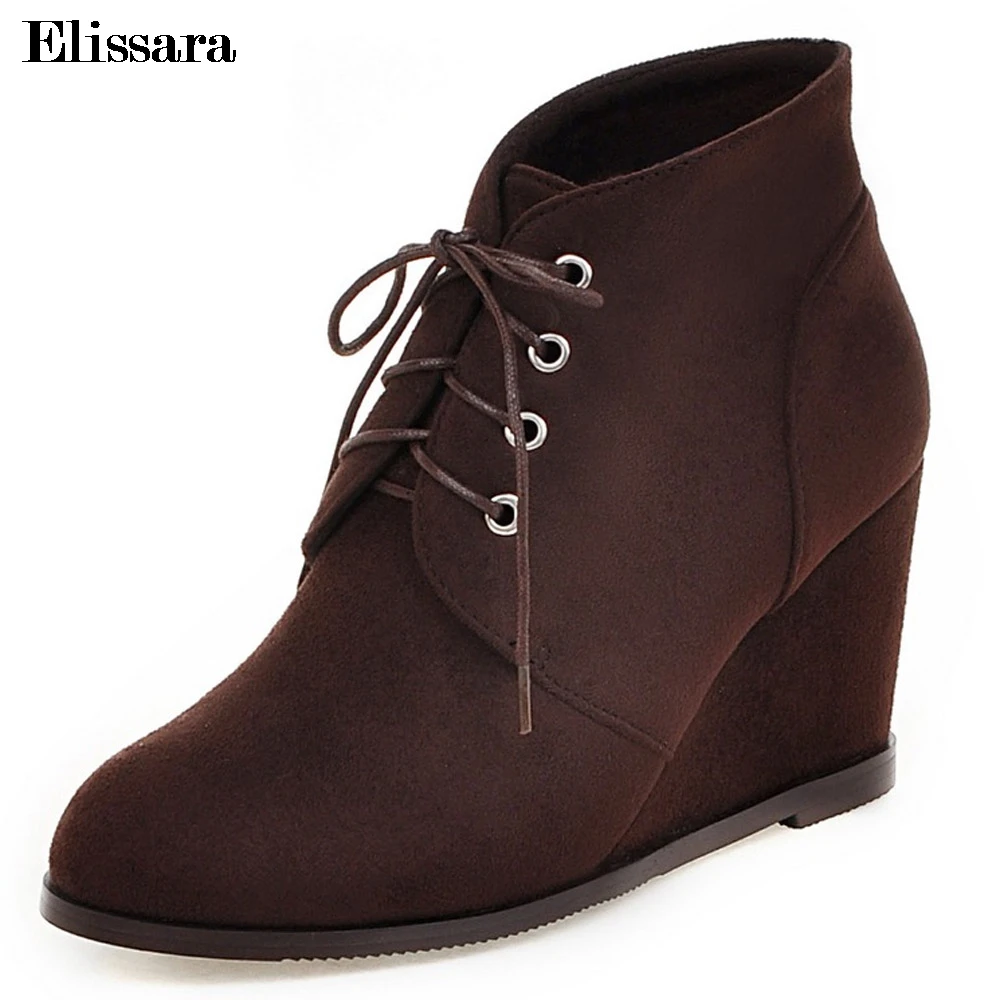 Elissara/женские ботильоны на высоком каблуке женские зимние ботинки из флока