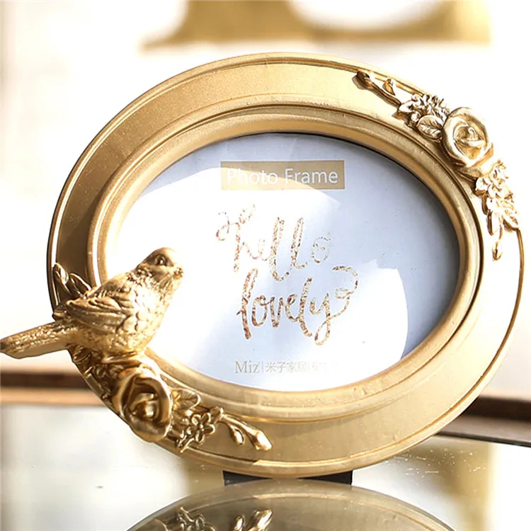 6 inch Oval Европейский суд птицы и цветы смоляная рамка 4 дюймов 6 дюймов рельефная Роскошная яркая Золотая сценическая рамка - Цвет: 6 inch Oval