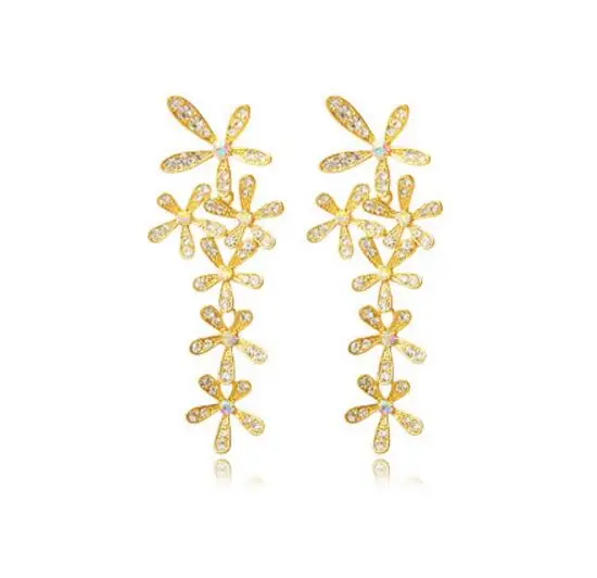 2019 классические ювелирные изделия модные золотистые длинные серьги с цветком и
