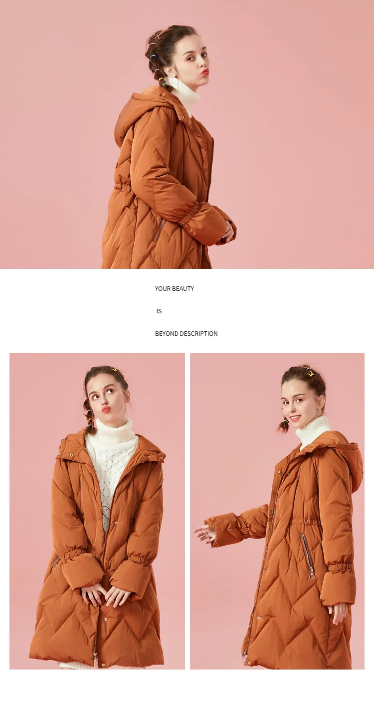 SEMIR женское стеганое длинное пуховое пальто с капюшоном с карманом на молнии и застежкой-защелкой пуховое пальто со скрытым шнурком на талии
